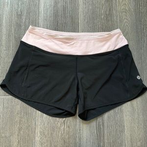 Lululemon Speed Shorts, Size 4, Black and Light Pink